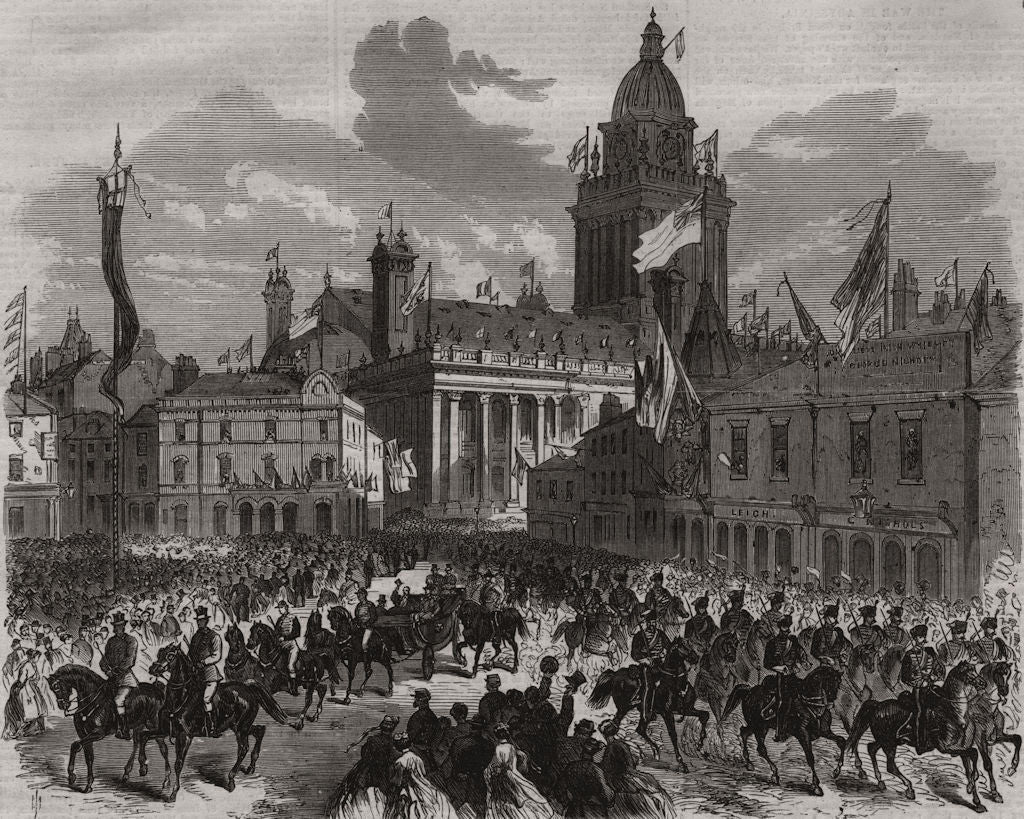 Leeds Exhibition. Prince of Wales in Great George Street 1868 old print